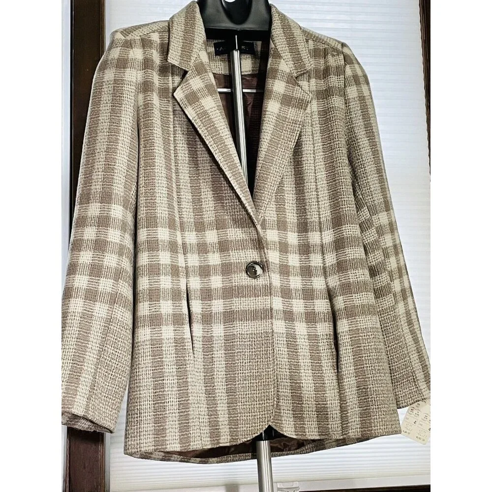 AC Sport Vintage Retro Wool Tan Brown Plaid Blazer Jacket With Tags Size 4 - Picture 1 of 12